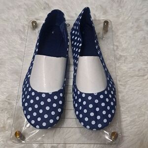 Denim Ballet Flats Blue with White Polka Dots Slip On Shoe Size 9